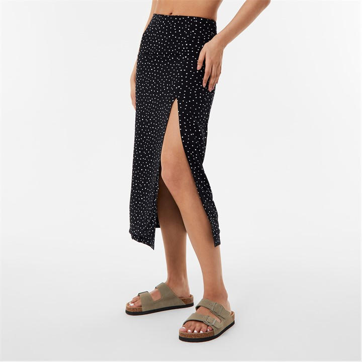 Jack Wills Split Midi Skirt Black Print