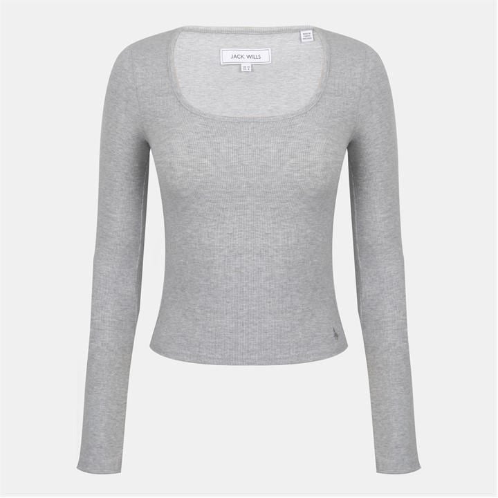 Jack Wills SquNeck LS Tee Ld54 Grey Marl