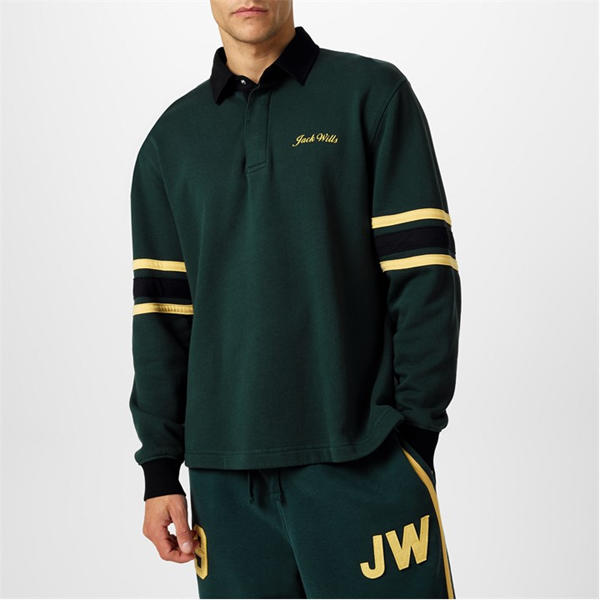 Jack Wills Stripe Rugby Sweatshirt Evergreen