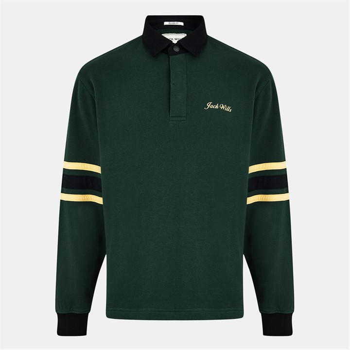 Jack Wills Stripe Rugby Sweatshirt Evergreen