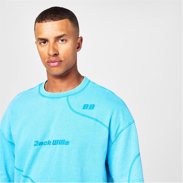 Jack Wills Sunbleach Cut & Sew T Shirt Cyan