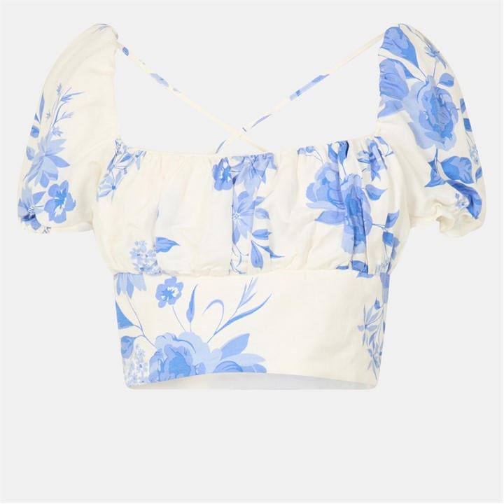 Jack Wills Tie Back Top White Print