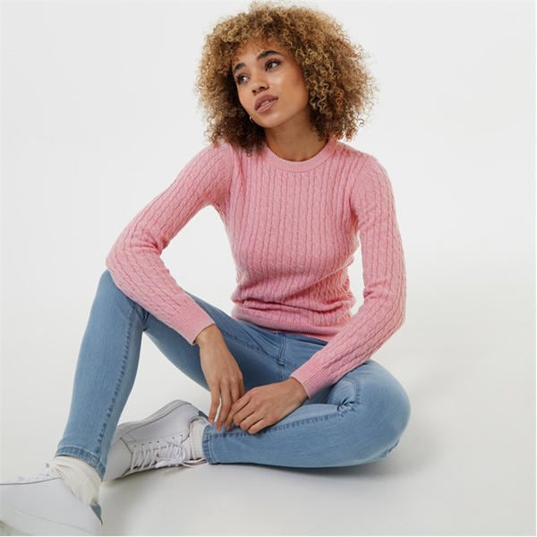 Jack Wills Tinsbury Merino Wool Blend Cable Knitted Jumper Women Pink