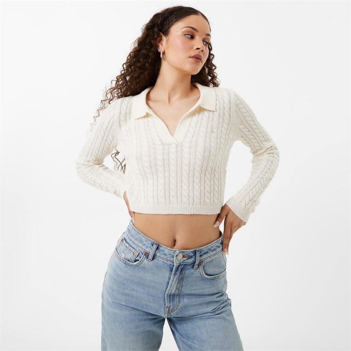 Jack Wills Tinsbury Polo Knit Sweater Vintage White