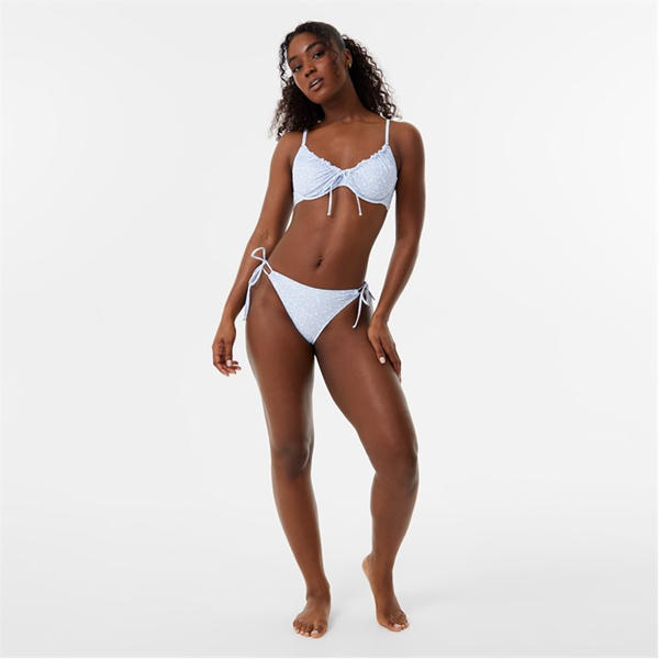 Jack Wills Underwired Tie Front Bikini Top Blue Ditsy