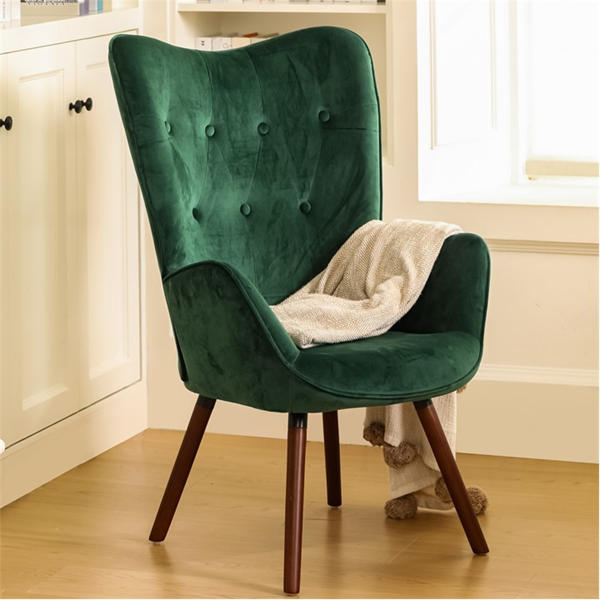 Jack Wills Velvet Accent Chair With Arms – Green Wingback Armchair With Button Tufted Backrest And Wood Legs Green Velvet
