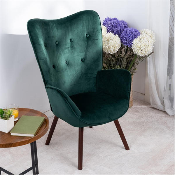 Jack Wills Velvet Accent Chair With Arms – Green Wingback Armchair With Button Tufted Backrest And Wood Legs Green Velvet