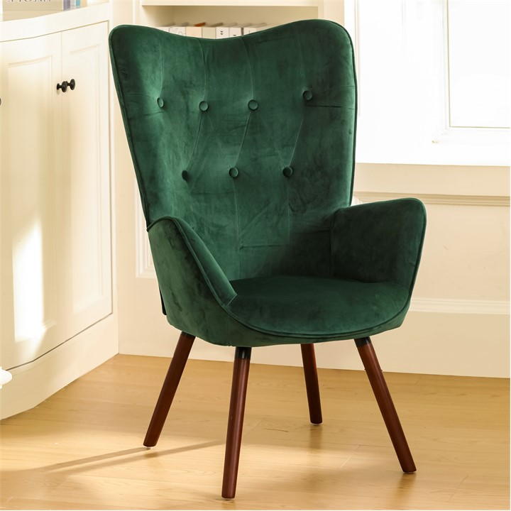 Jack Wills Velvet Accent Chair with Arms – Green Wingback Armchair with Button Tufted Backrest and Wood Legs Green Velvet