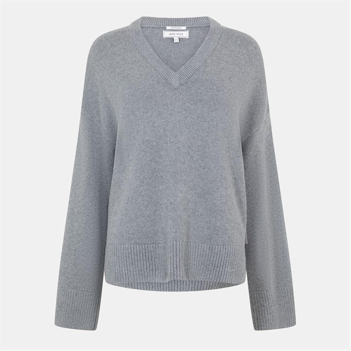 Jack Wills VintV Neck Jumper Ld54 Charcoal