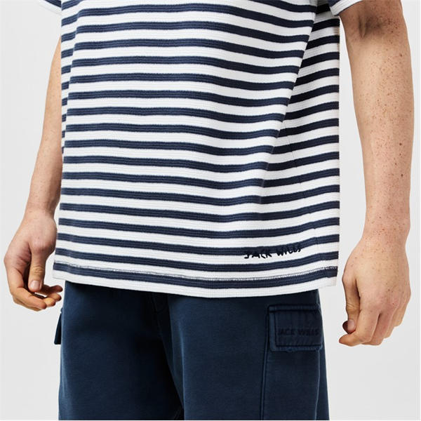 Jack Wills Waffle Stripe T Shirt Cream/Night Sky