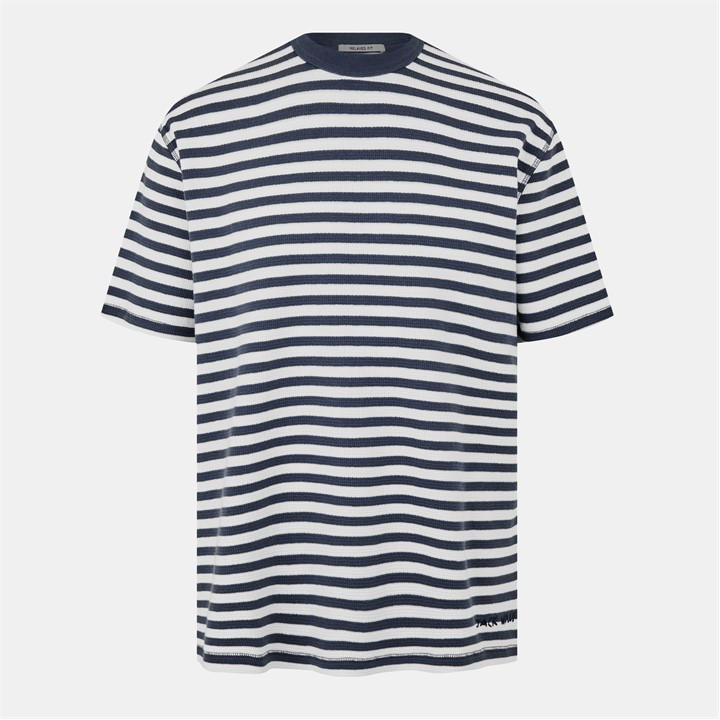 Jack Wills Waffle Stripe T Shirt Cream/Night Sky
