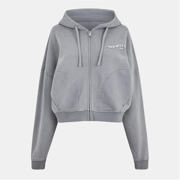 Jack Wills Washed Zip Hood Ld54 Grey Washed