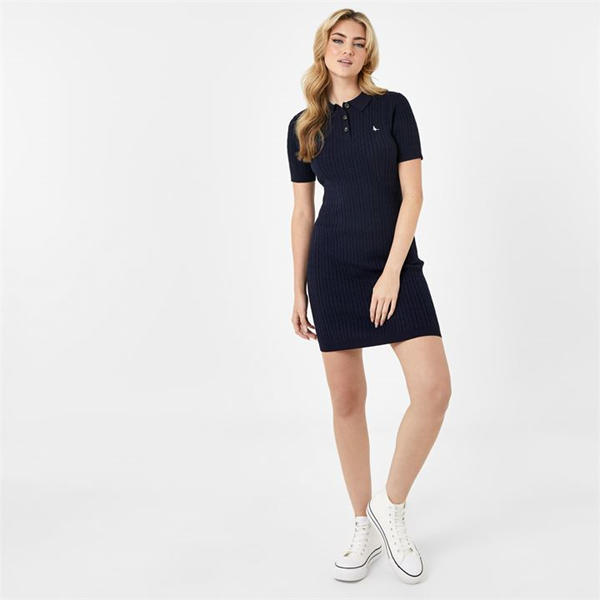 Jack Wills Wills Moray Polo Cable Knitted Mini Dress Women Navy