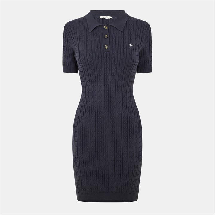 Jack Wills Wills Moray Polo Cable Knitted Mini Dress Women Navy