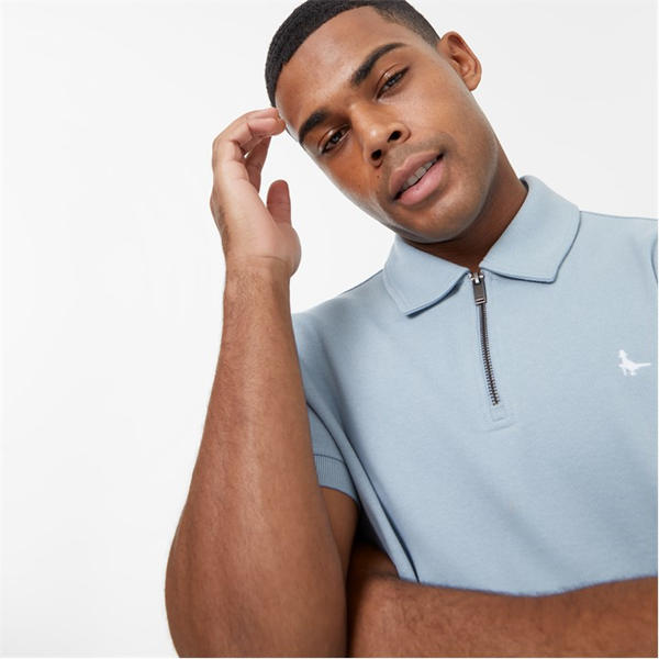 Jack Wills Zip Polo T Shirt Powder Blue