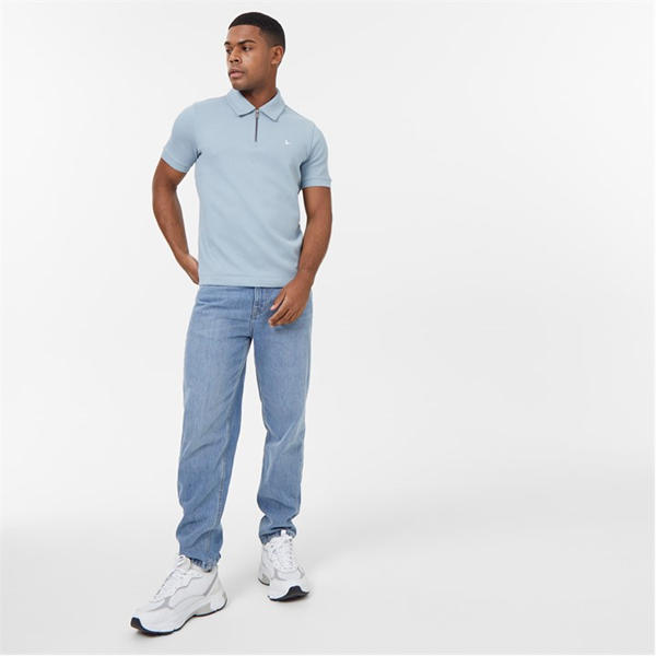 Jack Wills Zip Polo T Shirt Powder Blue