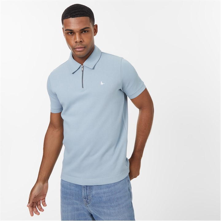 Jack Wills Zip Polo T Shirt Powder Blue