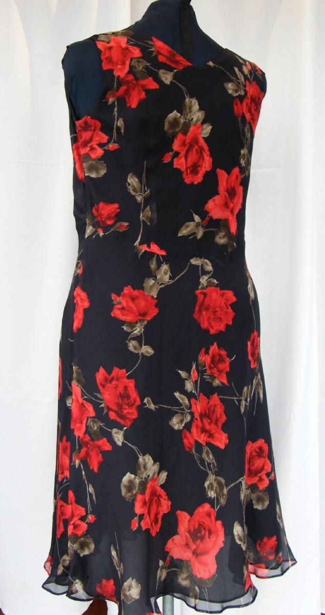 Jacques Vert 100% SILK DRESS RED ROSE HEADS ON BLACK SILK MATCHING SILK PASHMINA AVAILABLE