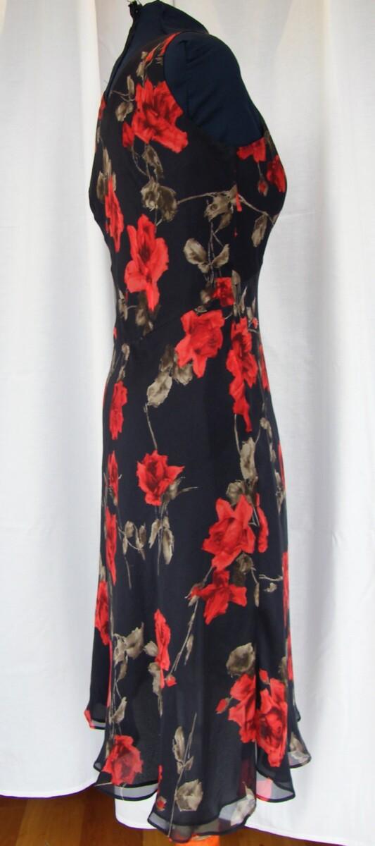Jacques Vert 100% SILK DRESS RED ROSE HEADS ON BLACK SILK MATCHING SILK PASHMINA AVAILABLE