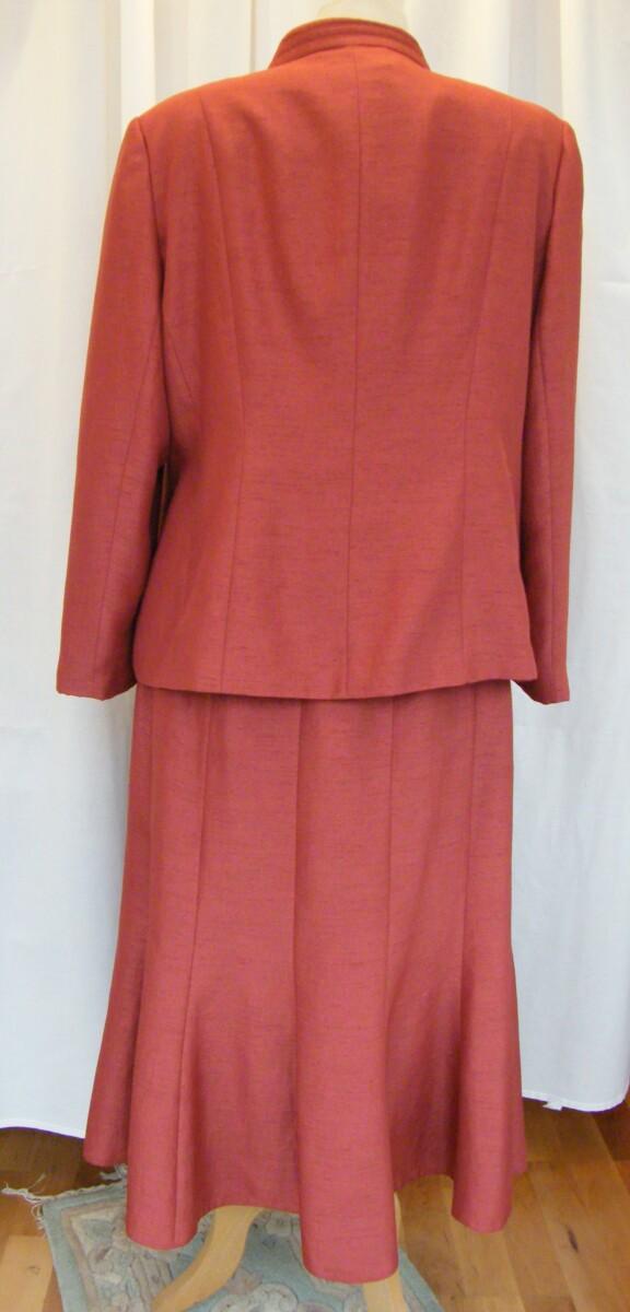 Jacques Vert 2 IN 0NE OLD GOLD OUTFIT TERRACOTTA SHANTUNG JACKET & SKIRT CHIFFON FLORAL PRINT TOP & SKIRT