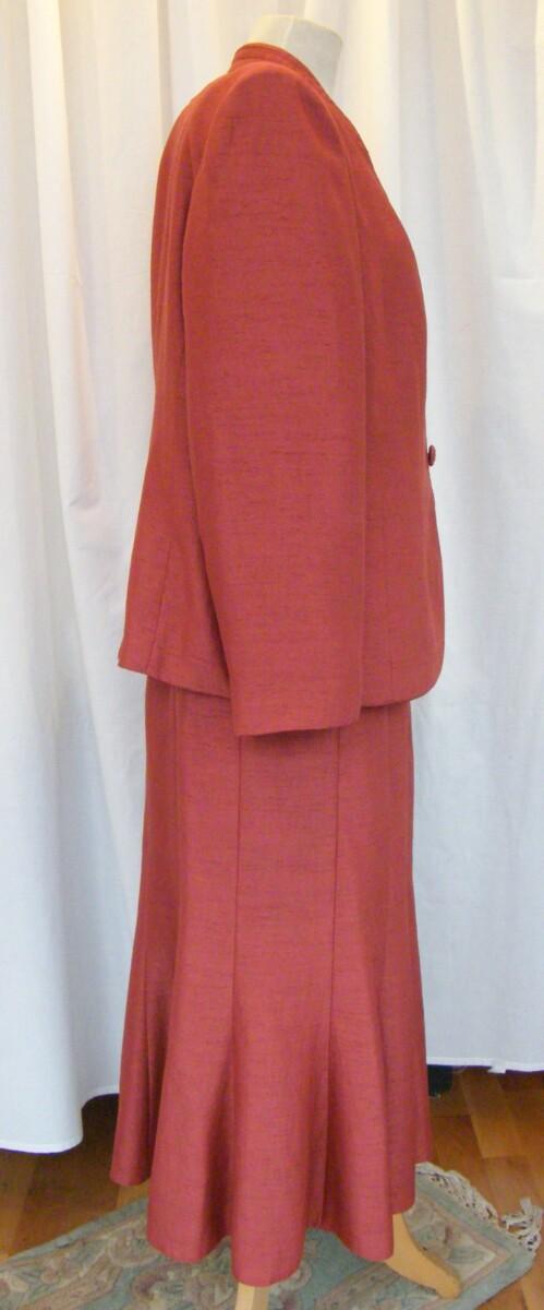 Jacques Vert 2 IN 0NE OLD GOLD OUTFIT TERRACOTTA SHANTUNG JACKET & SKIRT CHIFFON FLORAL PRINT TOP & SKIRT