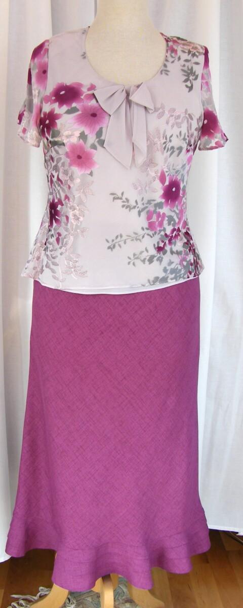 Jacques Vert 2 IN 1 “JEWEL” RANGE PEARL GREY 45% SILK DEVORE SKIRT & TOP CERISE PRINT & CERISE WOVEN JACKET & SKIRT