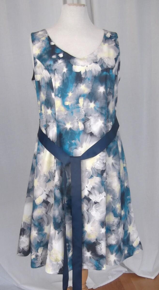 Jacques Vert A LINE DRESS IN TURQUOISE GREY & LIME GREEN FLORAL PRINT & MATCHING LIME GREEN CREPE DRAPE JACKET