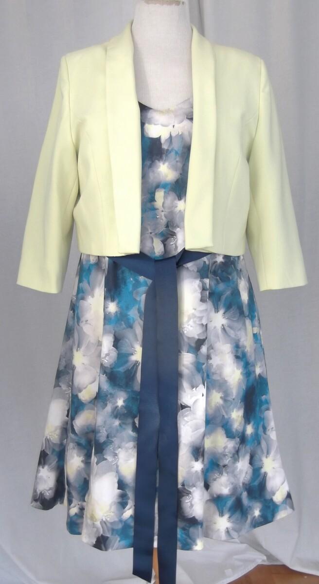 jacques vert A LINE DRESS IN TURQUOISE GREY & LIME GREEN FLORAL PRINT & MATCHING LIME GREEN CREPE DRAPE JACKET jacques vert A LINE DRESS IN TURQUOISE GREY & LIME GREEN FLORAL PRINT & MATCHING LIME GREEN CREPE DRAPE JACKET