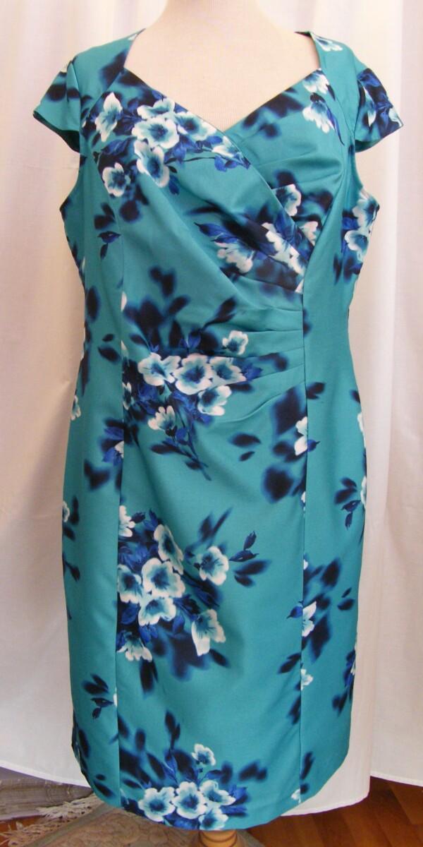 Jacques Vert AEGEAN GREEN SHANTUNG SHIFT DRESS FLOWER SPRAY PRINT & MATCHING AEGEAN SHANTUNG JACKET