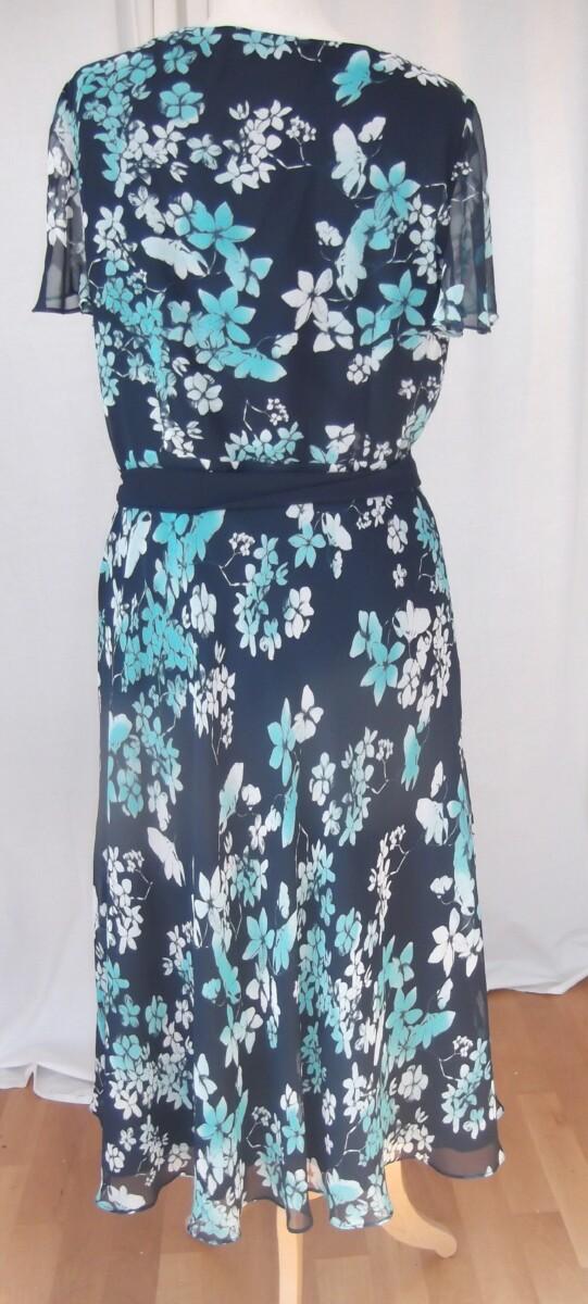 Jacques Vert AEGEAN RANGE FIT & FLARE DRESS IN NAVY BLUE CREPE CHIFFON AEGEAN GREEN FLORAL PRINT & AEGEAN GREEN SHANTUNG SHORT JACKET OPTIONAL NAVY CHIFFON SASH