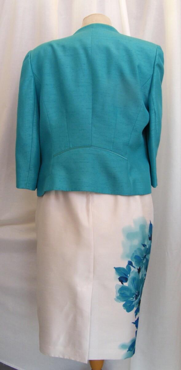 Jacques Vert AEGEAN RANGE IVORY SHANTUNG SHIFT DRESS AEGEAN PLACEMENT PRINT MATCHING SHANTUNG JACKET