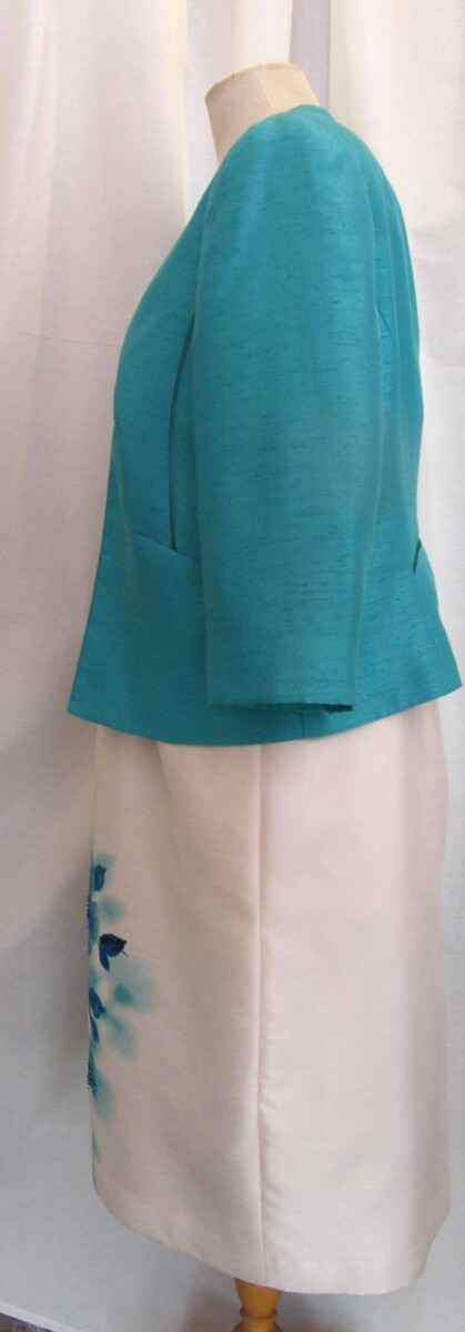 Jacques Vert AEGEAN RANGE IVORY SHANTUNG SHIFT DRESS AEGEAN PLACEMENT PRINT MATCHING SHANTUNG JACKET