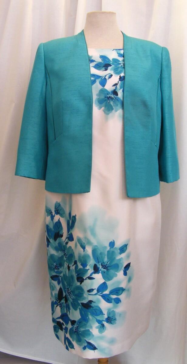 jacques vert AEGEAN RANGE IVORY SHANTUNG SHIFT DRESS AEGEAN PLACEMENT PRINT MATCHING SHANTUNG JACKET