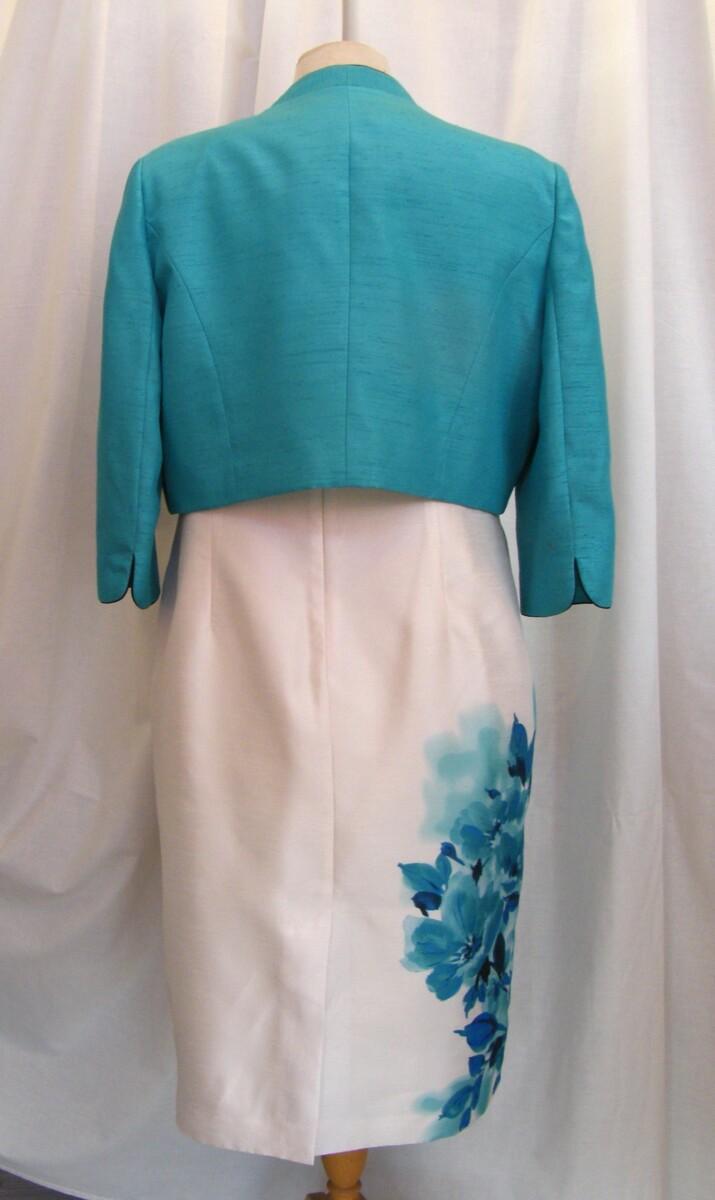 Jacques Vert AEGEAN RANGE IVORY SHANTUNG SHIFT DRESS MATCHING SHANTUNG BOLERO IN AEGEAN GREEN