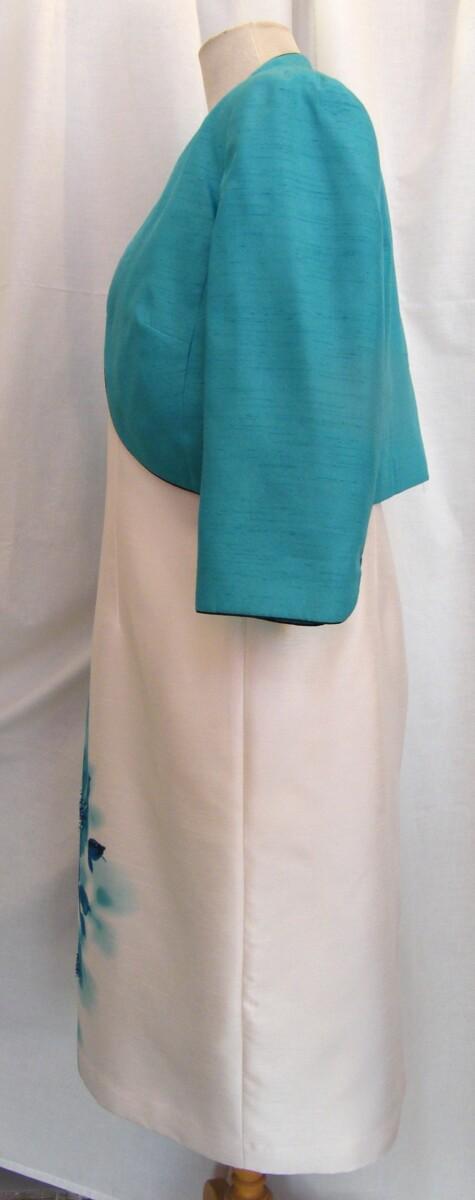 Jacques Vert AEGEAN RANGE IVORY SHANTUNG SHIFT DRESS MATCHING SHANTUNG BOLERO IN AEGEAN GREEN