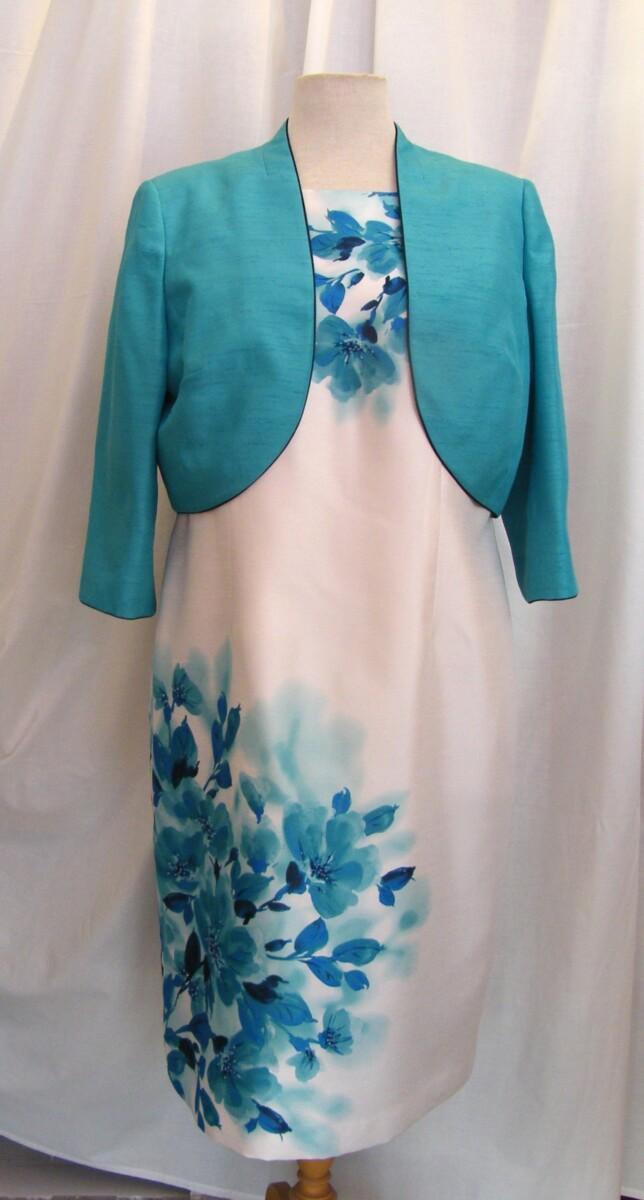 jacques vert AEGEAN RANGE IVORY SHANTUNG SHIFT DRESS MATCHING SHANTUNG BOLERO IN AEGEAN GREEN