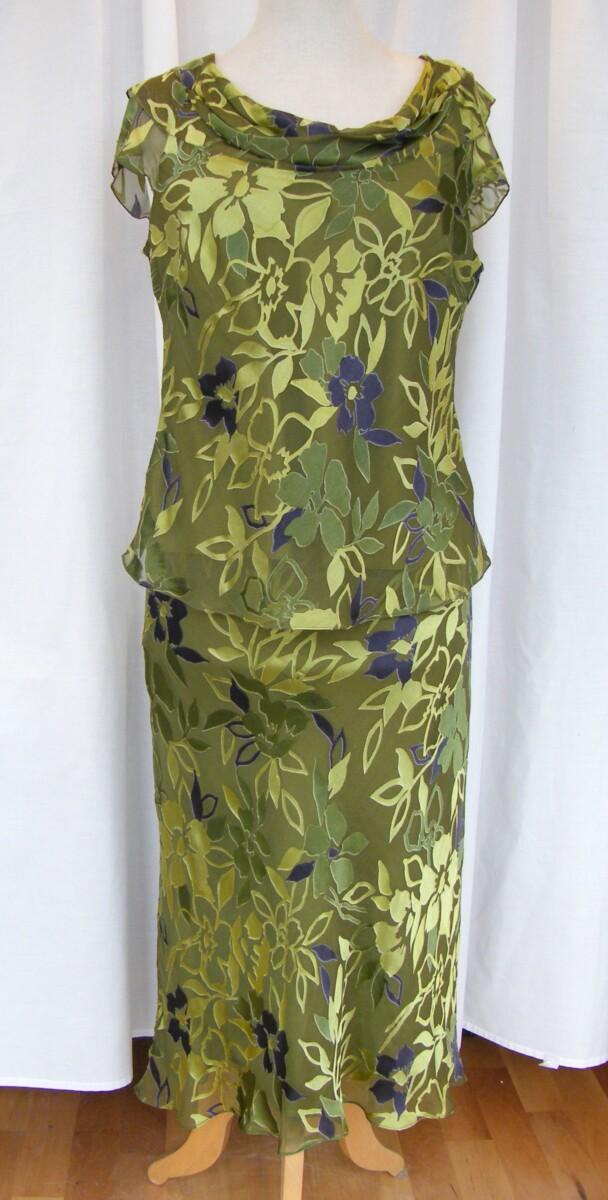 Jacques Vert AMETHYST & PERIDOT RANGE GREEN 26% SILK DEVORE SKIRT & TOP PERIDOT & AMETHYST FLORAL PRINT AMETHYST NOTCH NECK JACKET