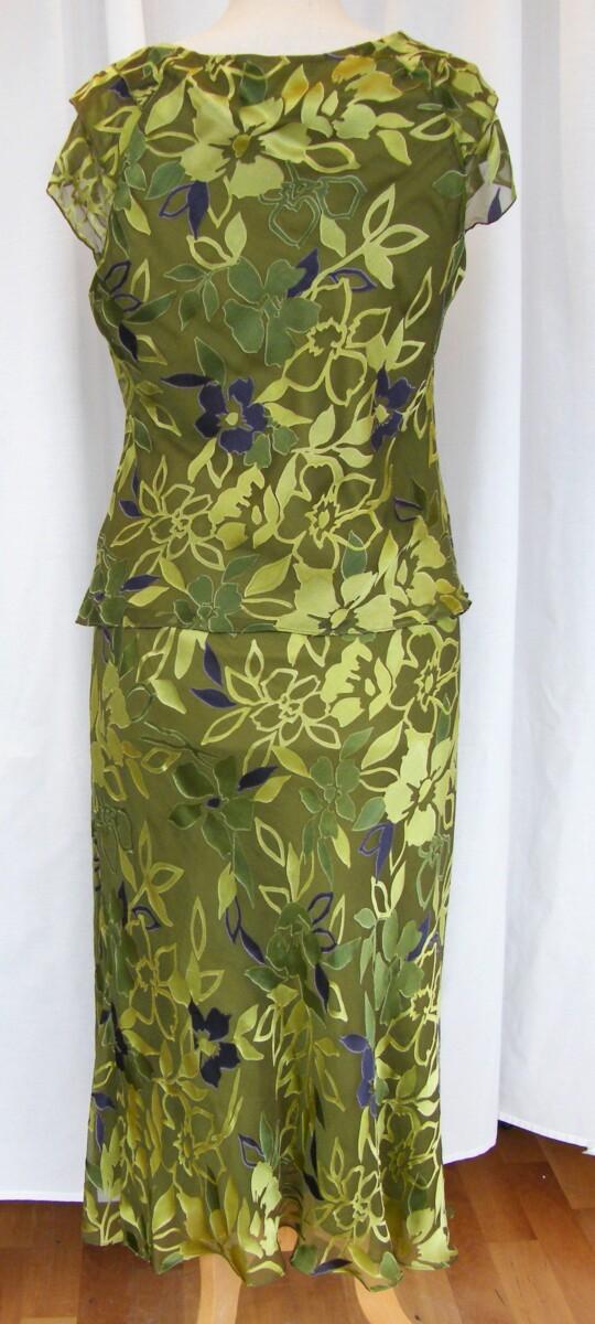 Jacques Vert AMETHYST & PERIDOT RANGE GREEN 26% SILK DEVORE SKIRT & TOP PERIDOT & AMETHYST FLORAL PRINT PERIDOT CREASED LOOK JACKET