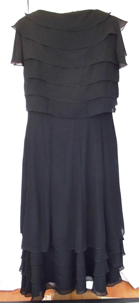 Jacques Vert BLACK CREPE CHIFFON DRESS FRILLED HEMLINE MATCHING SHEER BLACK CHIFFON FRILLED BOLERO