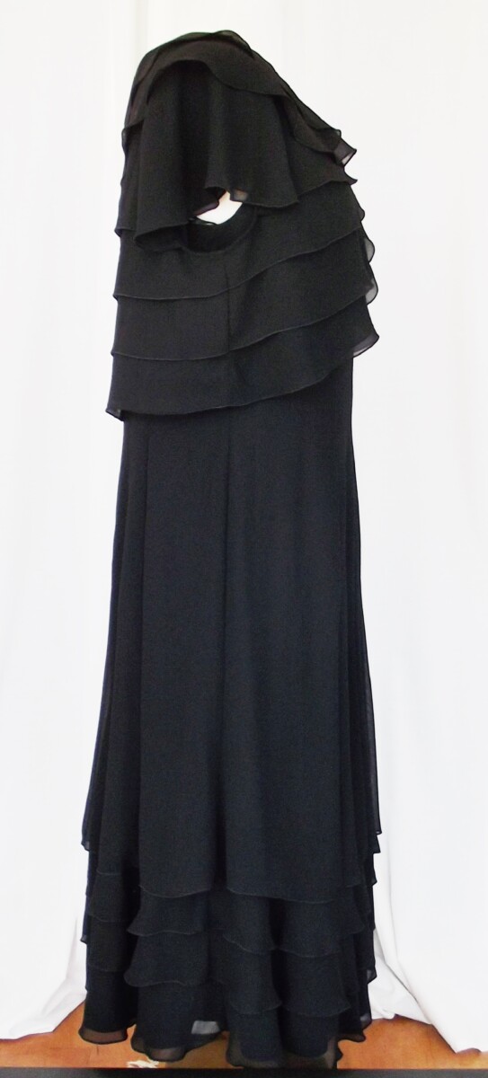 Jacques Vert BLACK CREPE CHIFFON DRESS FRILLED HEMLINE MATCHING SHEER BLACK CHIFFON FRILLED BOLERO