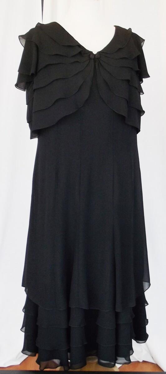jacques vert BLACK CREPE CHIFFON DRESS FRILLED HEMLINE MATCHING SHEER BLACK CHIFFON FRILLED BOLERO