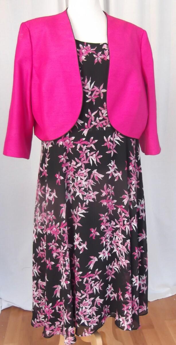 jacques vert BLACK CREPE CHIFFON DRESS FUCHSIA PINK STAR PRINT & FUCHSIA PINK SHANTUNG SHORT JACKET PIPED IN BLACK jacques vert BLACK CREPE CHIFFON DRESS FUCHSIA PINK STAR PRINT & FUCHSIA PINK SHANTUNG SHORT JACKET PIPED IN BLACK