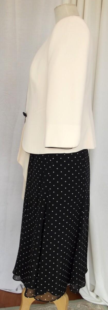 Jacques Vert BLACK CREPE CHIFFON SKIRT & TOP IVORY SPOT PRINT IVORY CREPE JACKET EDGED IN BLACK