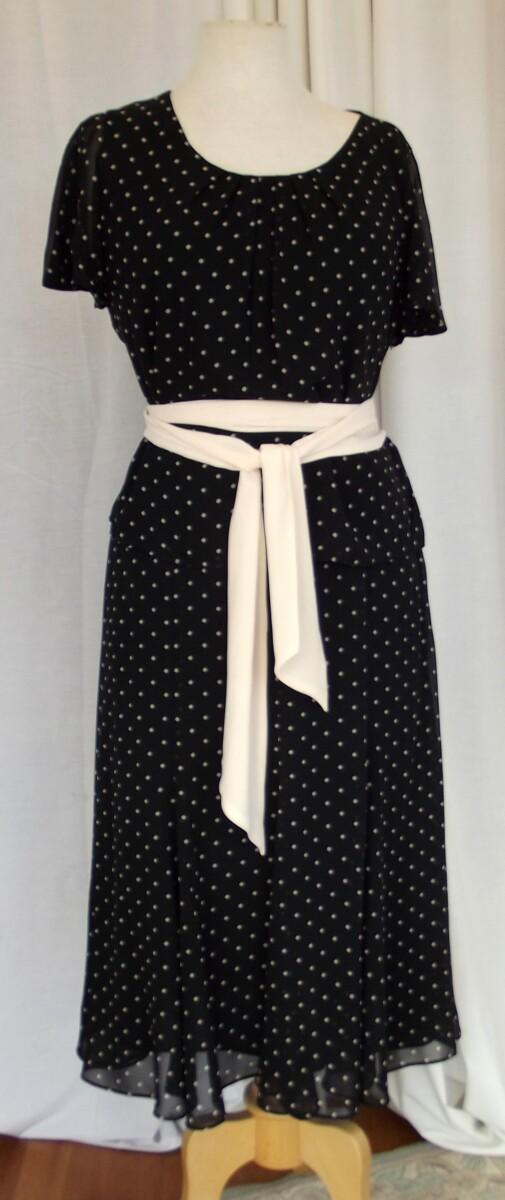 Jacques Vert BLACK CREPE CHIFFON SKIRT & TOP IVORY SPOT PRINT IVORY CREPE JACKET EDGED IN BLACK