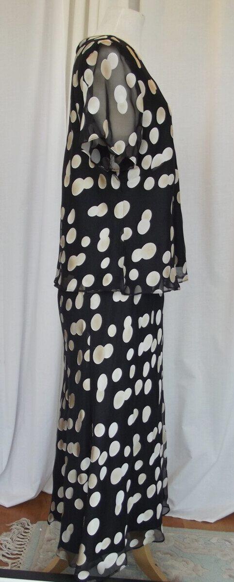Jacques Vert BLACK DEVORE SKIRT & TOP LARGE SPOT PRINT IN SHADES OF GOLD. PALE GOLD SHANTUNG JACKET EDGED IN BLACK
