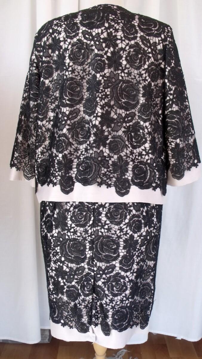 Jacques Vert BLACK OPULENT LACE OVER NEUTRAL SHANTUNG DRESS & OPULENT LACE JACKET NECK FASTENING