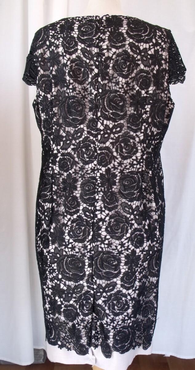 Jacques Vert BLACK OPULENT LACE OVER NEUTRAL SHANTUNG DRESS & OPULENT LACE JACKET NECK FASTENING