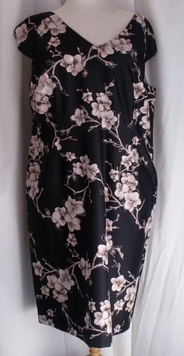 Jacques Vert BLACK SHANTUNG SHIFT DRESS TAUPE ORCHID PRINT BLACK CREPE SHORT JACKET EDGED IN TAUPE CORSAGE INCLUDED