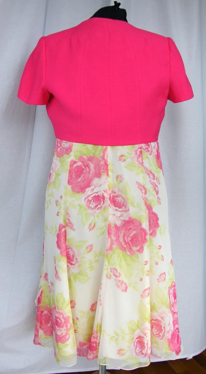 Jacques Vert BLACK TULIP & RUBY ROSE RANGE CREAM CHIFFON DRESS PINK FLORIBUNDA ROSE PRINT & RUBY ROSE PINK SHORT JACKET