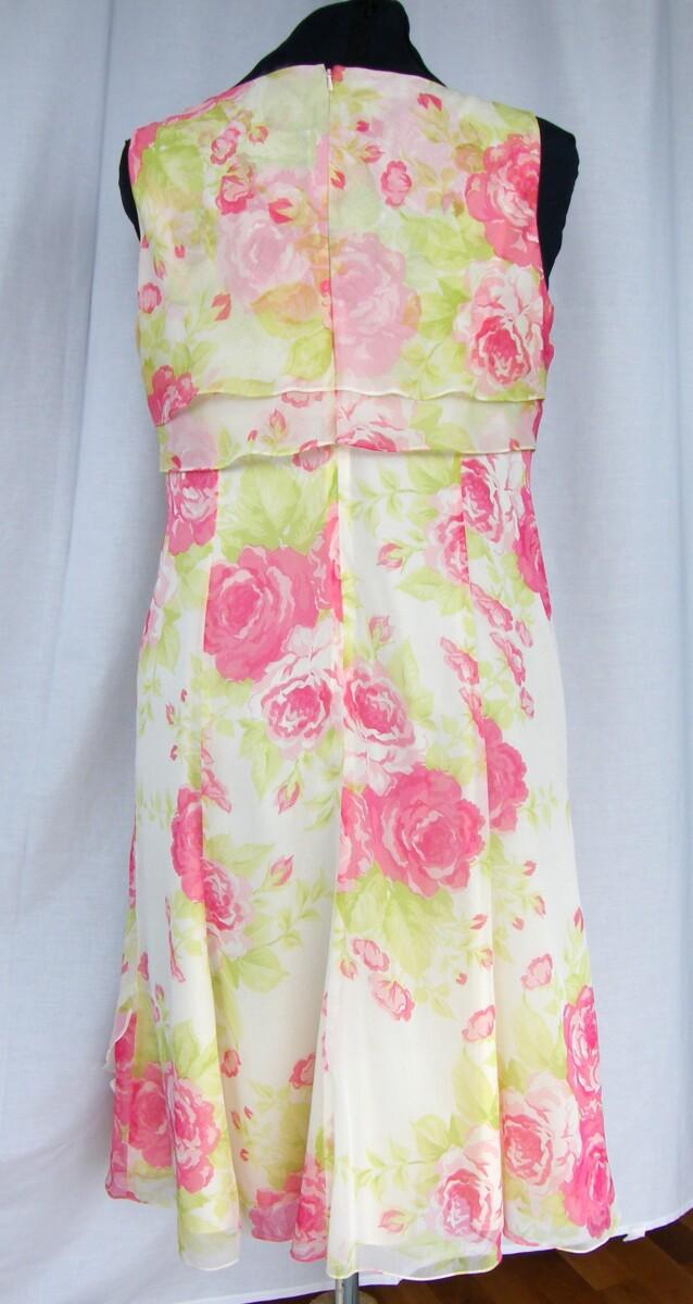 Jacques Vert BLACK TULIP & RUBY ROSE RANGE CREAM CHIFFON DRESS PINK FLORIBUNDA ROSE PRINT & RUBY ROSE PINK SHORT JACKET